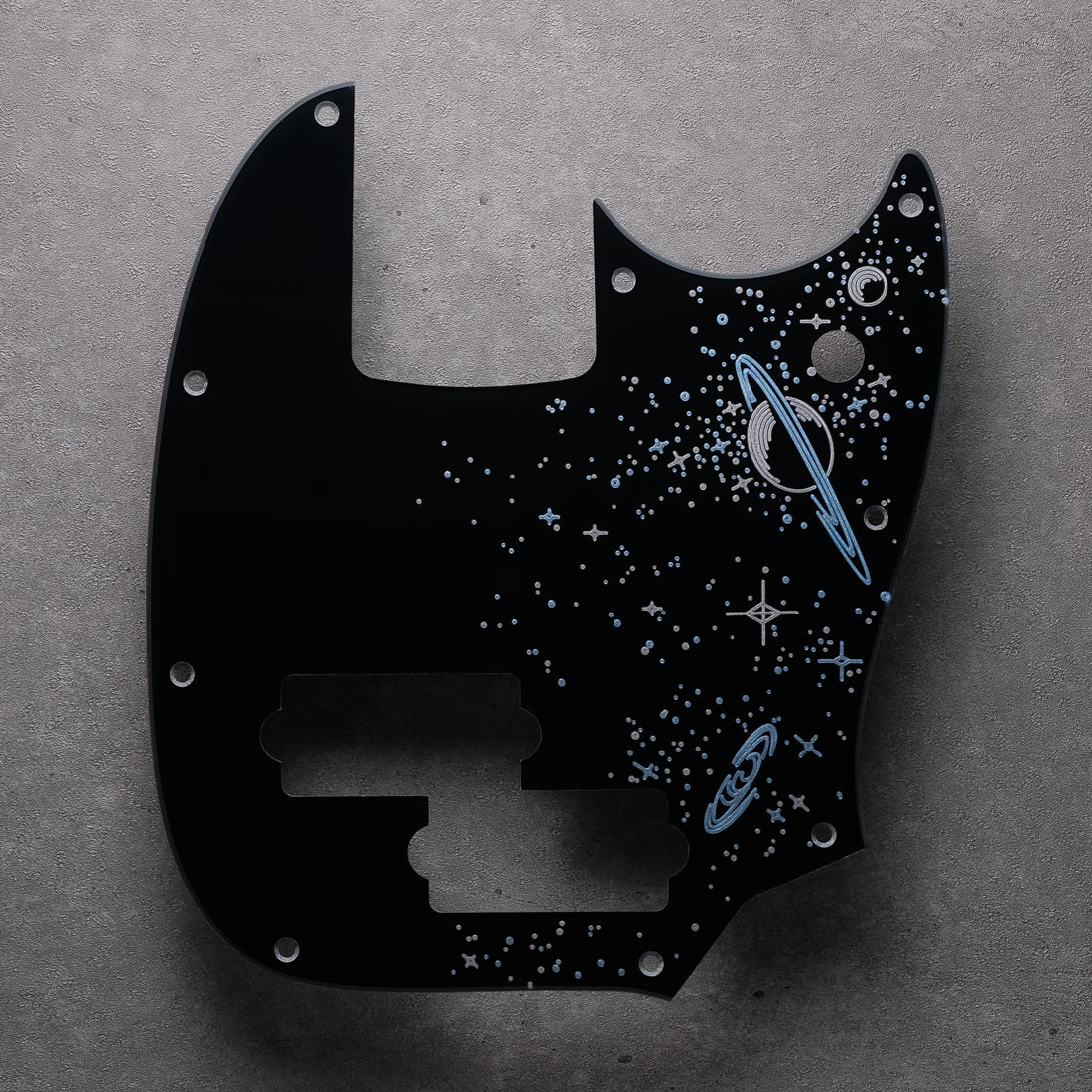 Space Oddity - Mustang Bass PJ Pickguard - on Black Acrylic