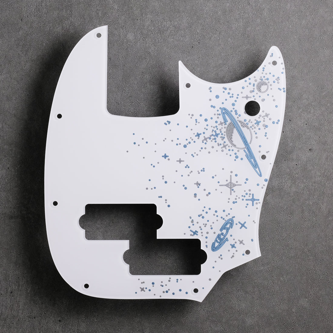 Space Oddity - Mustang Bass PJ Pickguard - on White Acrylic