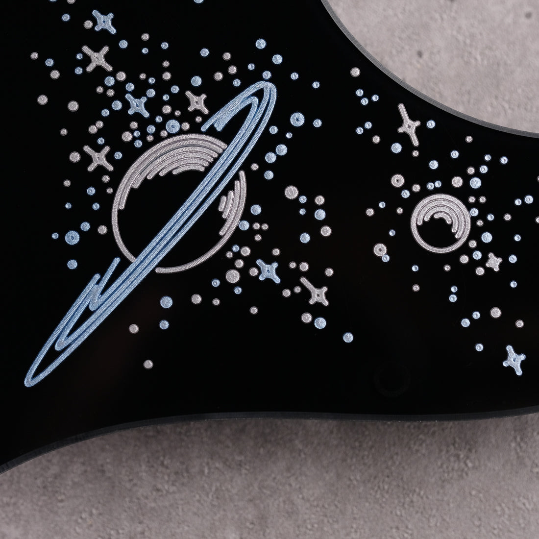 Space Oddity - Precision Bass Pickguard - 10-hole - on Black Plexi
