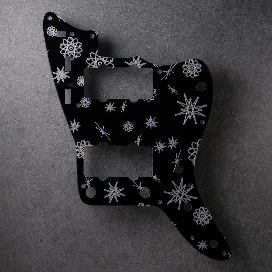 Atomic Age - Jazzmaster Pickguard - Silver on Black Plexi