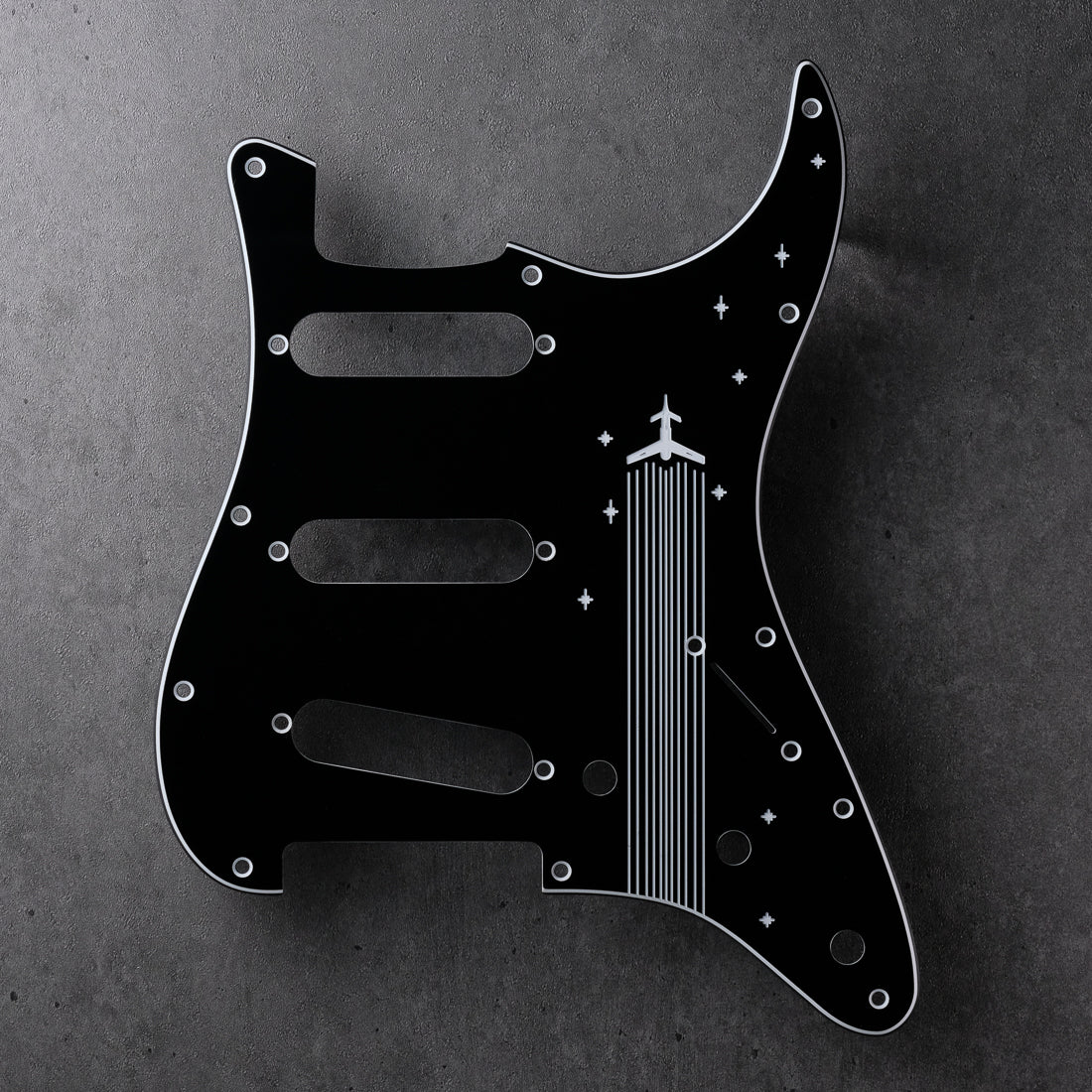 Rockets Away - Stratocaster Pickguard - Black/White/Black
