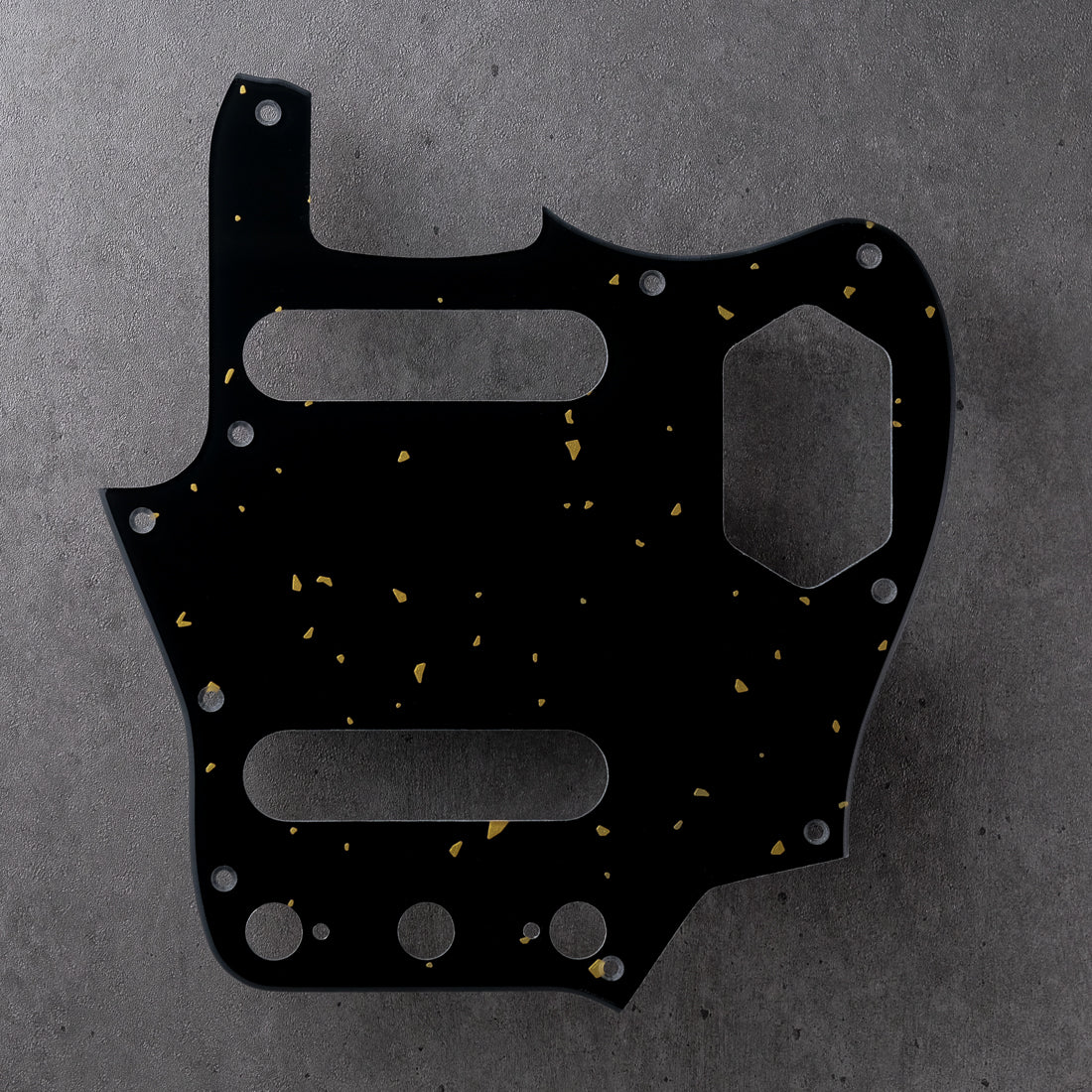 Speckled - Jaguar Pickguard - Gold on Black Plexi