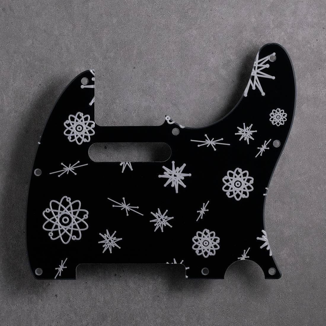 Atomic Age - Telecaster Pickguard - Metallic Silver on Black