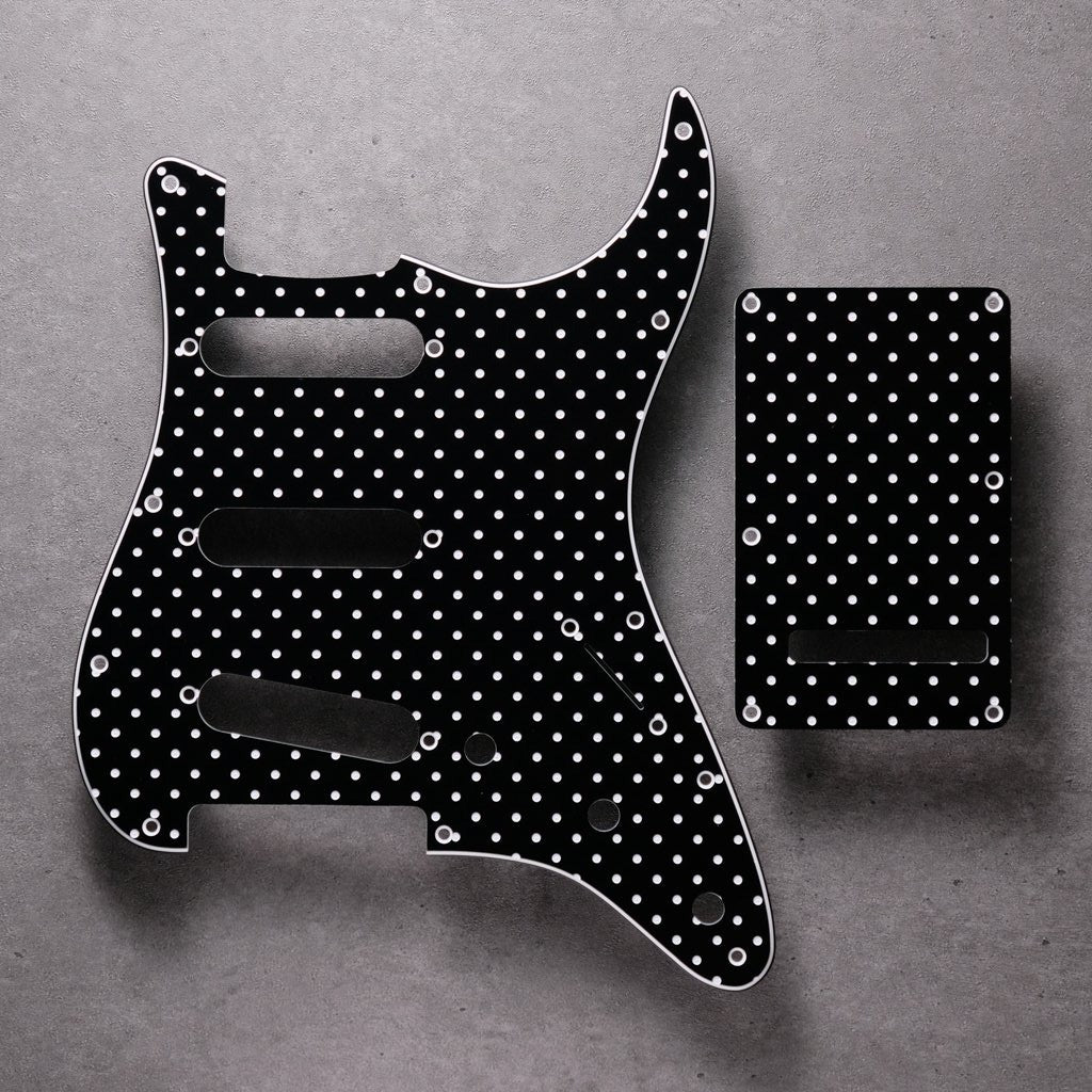 Four Thousand Holes - Stratocaster Pickguard and Trem Cover- Black/White/Black