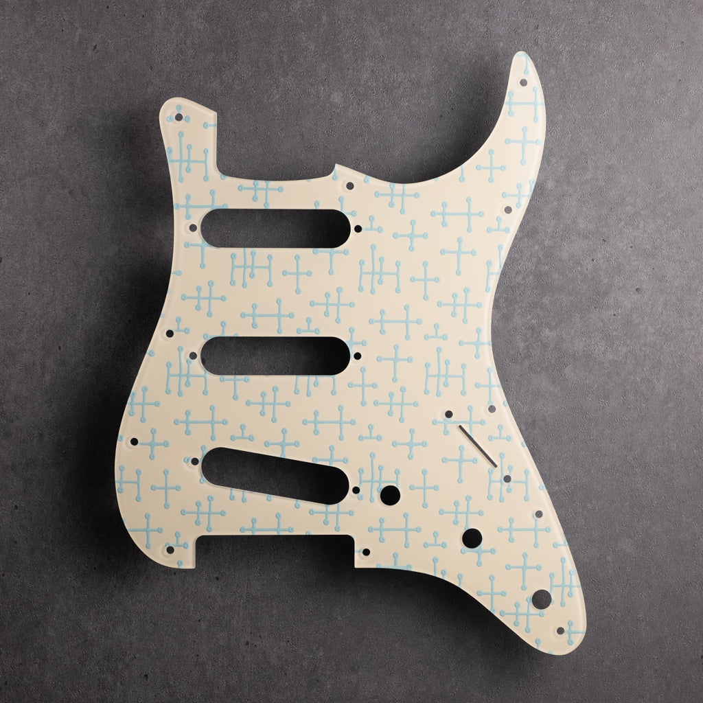 Eames Dots - Stratocaster Pickguard - Sonic Blue on Ivory
