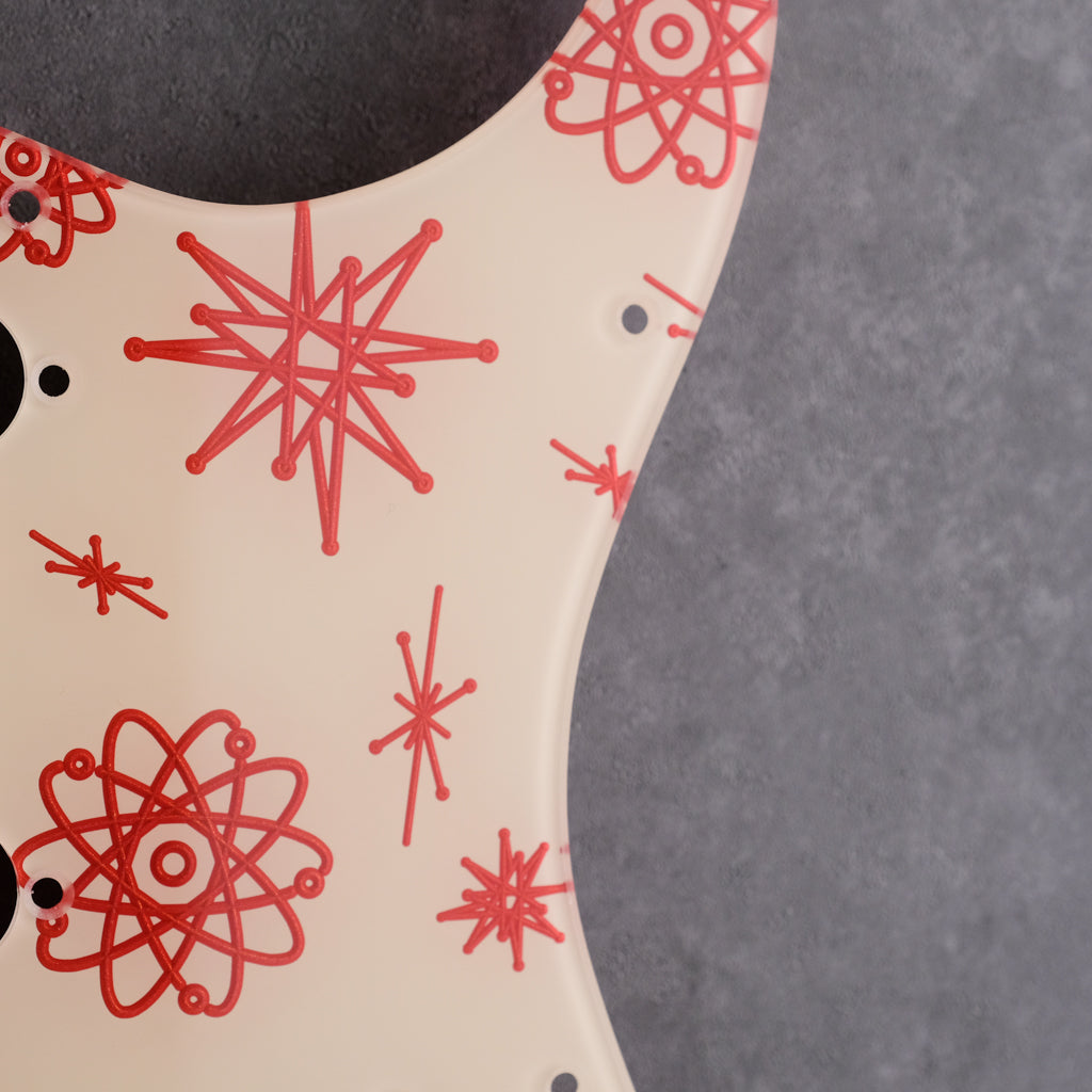 Atomic Age - Stratocaster Pickguard - Candy Apple Red on Ivory