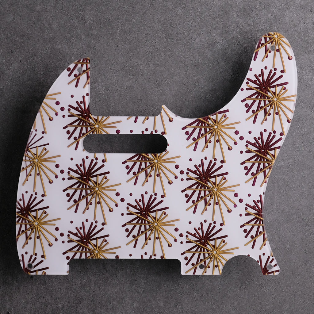 Morning Glory - Telecaster Pickguard - Burgundy and Gold on White