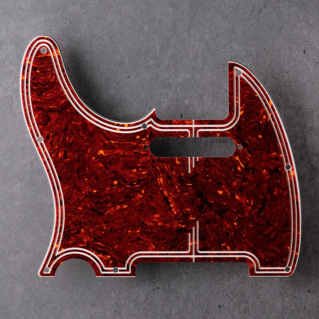 Streamline - Left-handed Telecaster Pickguard - Tort Mars Red - Genuine 4-ply Celluloid