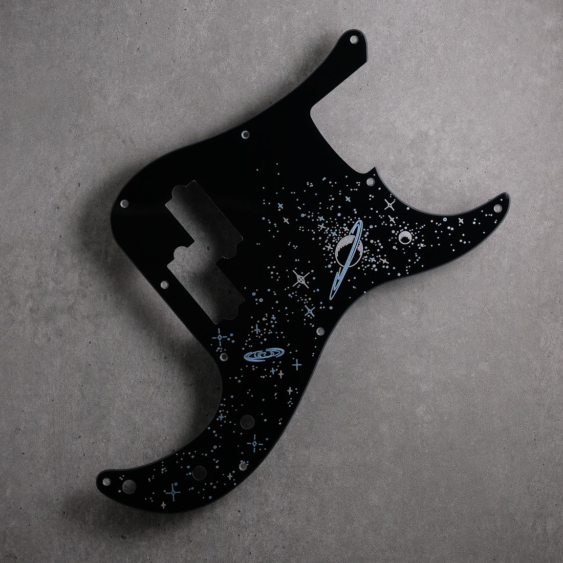 Space Oddity - Precision Bass Pickguard - 10-hole - on Black Plexi