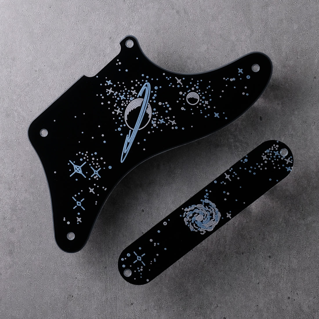 Space Oddity - Cabronita Pickguard - on Black Plexi