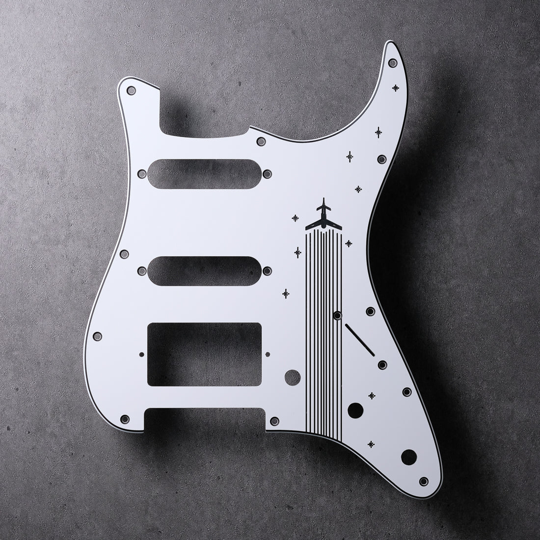 Rockets Away - HSS Stratocaster Pickguard - White/Black/White