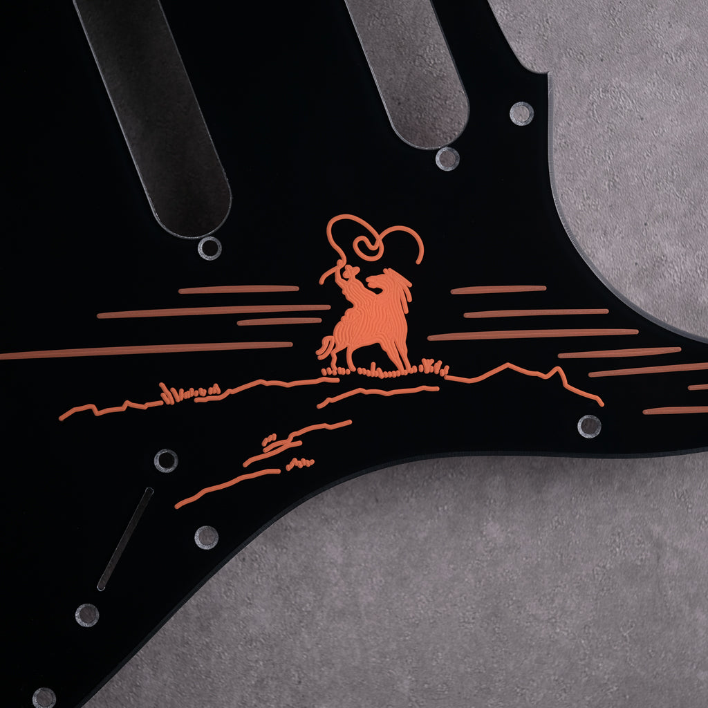 THE RIDER - Stratocaster Pickguard - in Black (orange rider version)