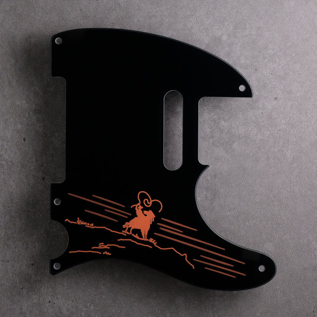 The Rider - Telecaster Pickguard - Brown and Orange on Black