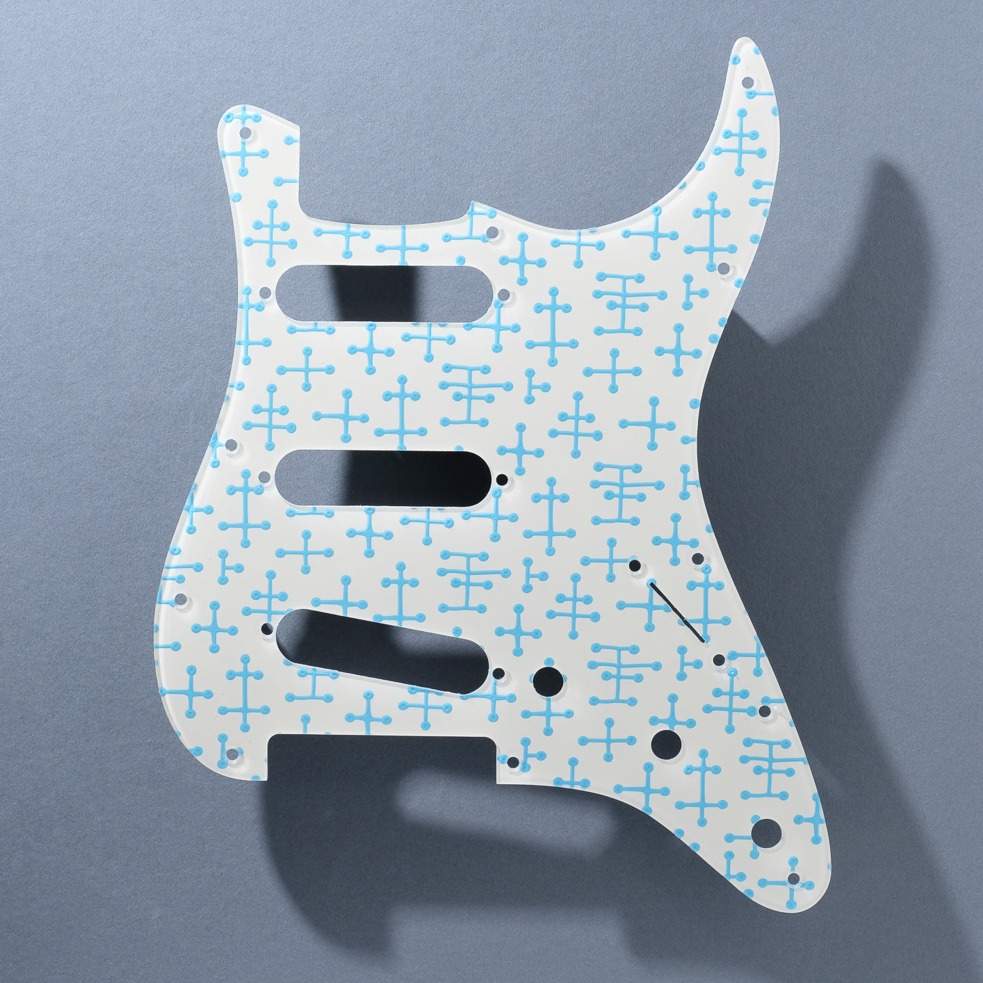 Eames Dots - Stratocaster Pickguard - Daphne Blue on Ivory