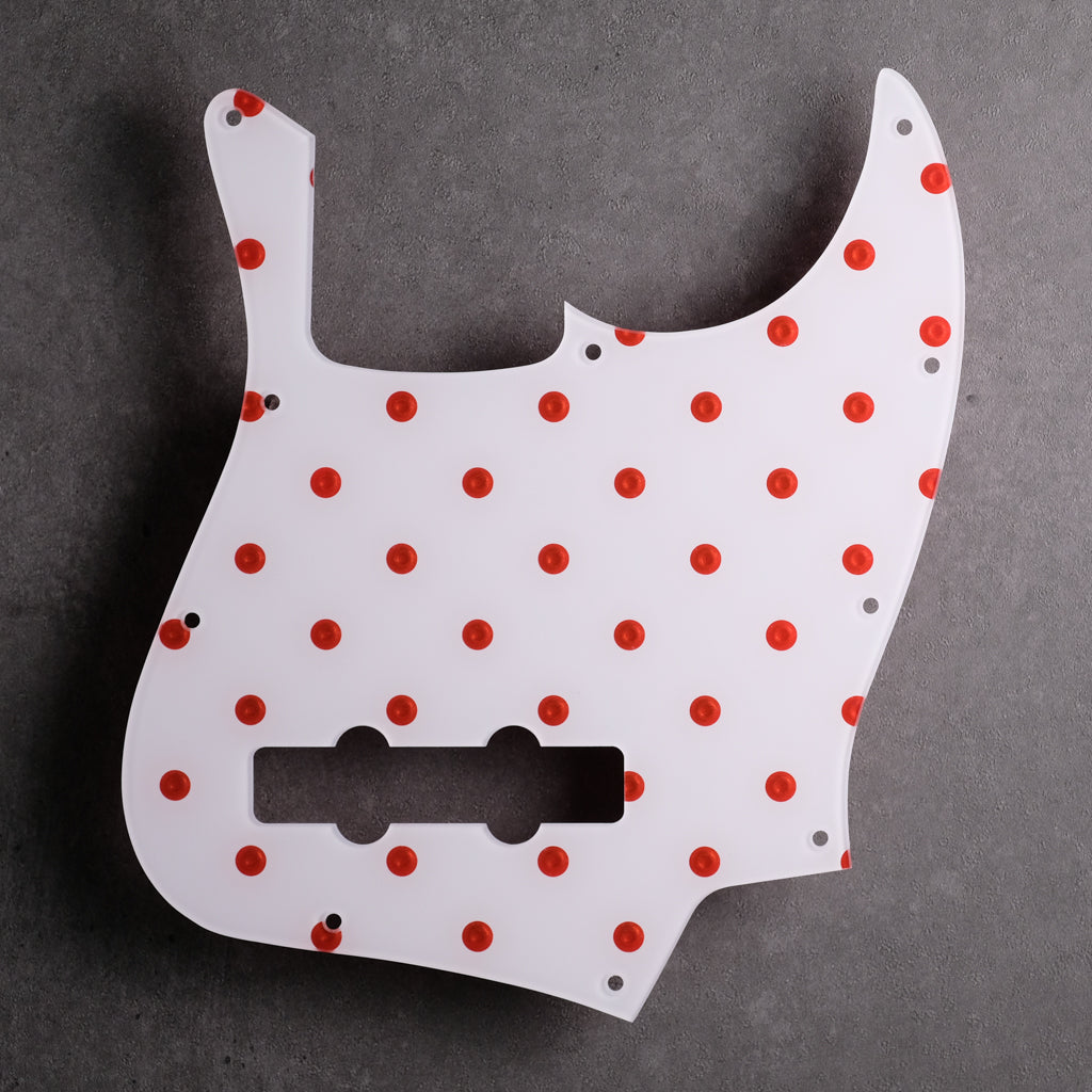 Peggy Sue - Jazz Bass Pickguard - Candy Apple Red on White