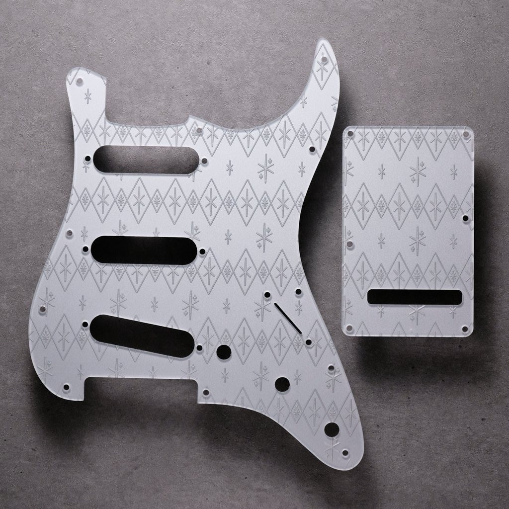 Maybellene - Stratocaster Pickguard and Trem Cover - Metallic Silver on Silver Acrylic