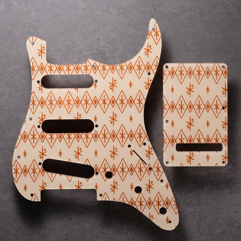 Maybellene - Stratocaster Pickguard and Trem Cover - Copper on Ivory Acrylic