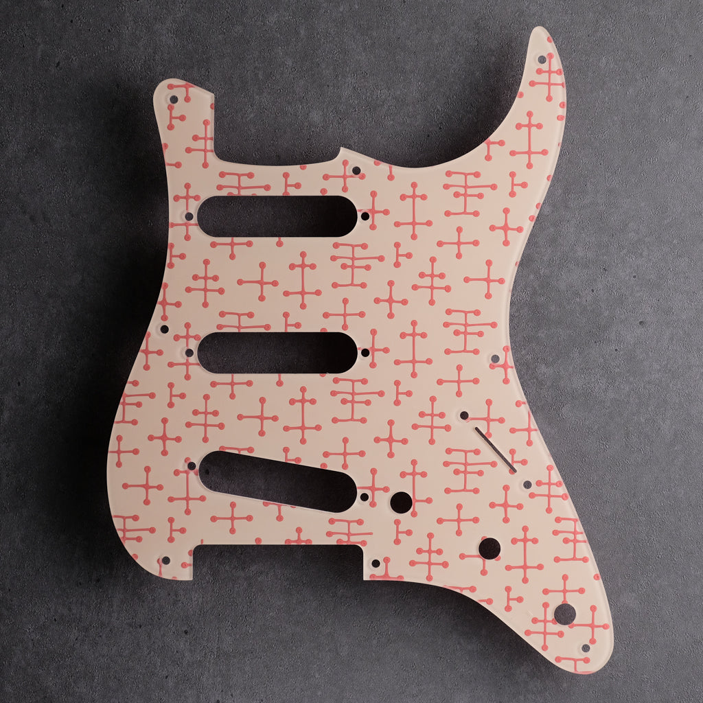 Eames Dots - Stratocaster Pickguard - Coral Pink on Ivory