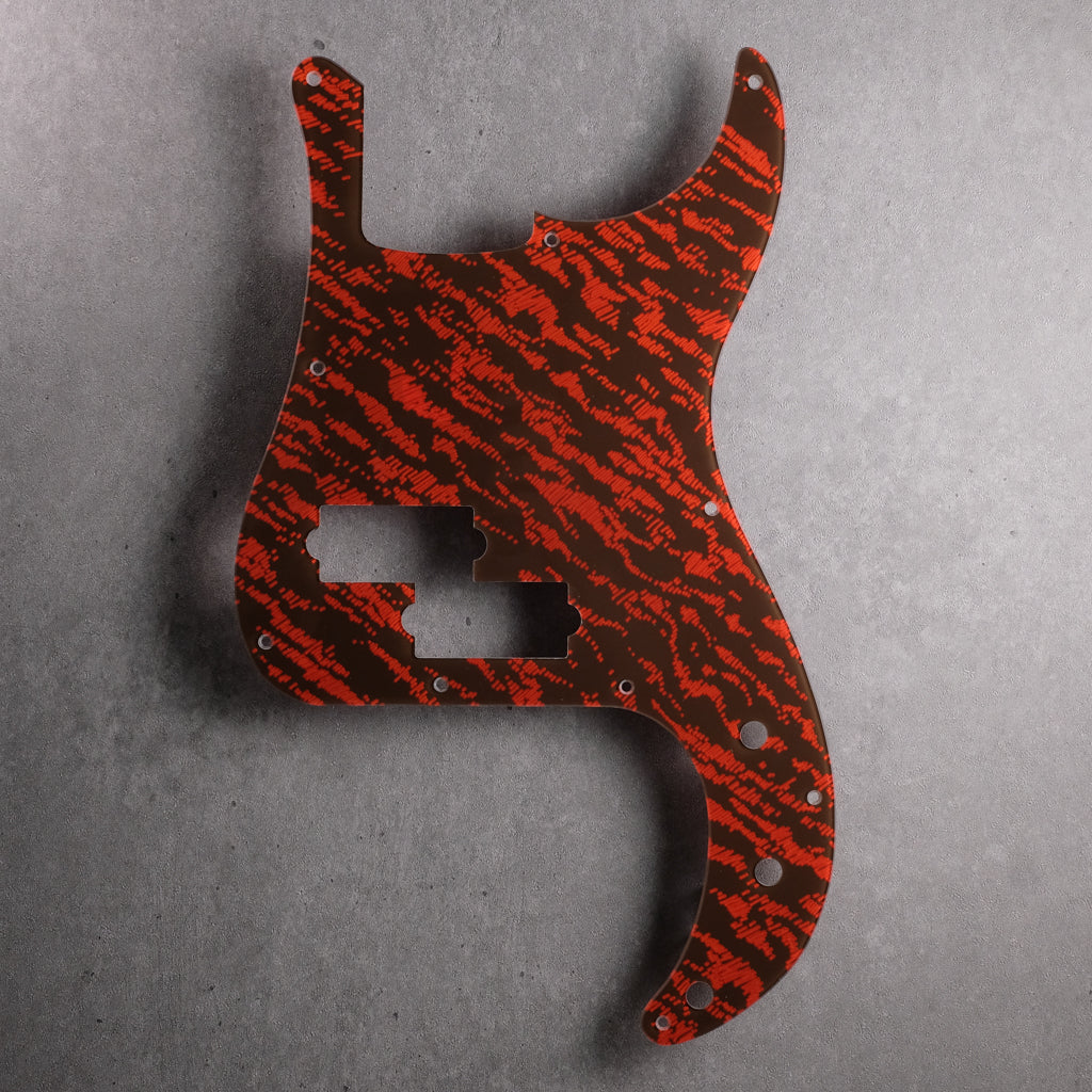 Tiger Tide - Precision Bass Pickguard - 10-hole - Mars Red on Brown