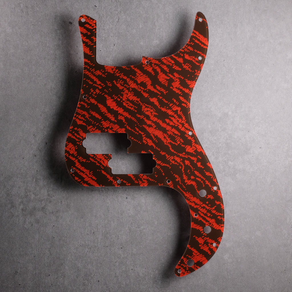 Tiger Tide - Precision Bass Pickguard - 13-hole - Mars Red on Brown