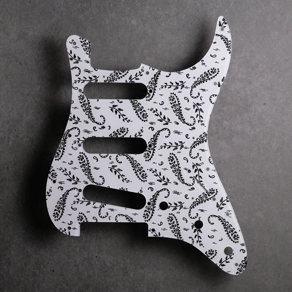 Kashmir - Stratocaster Pickguard - Black design on White Acrylic