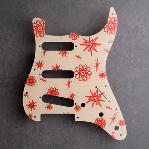 Atomic Age - Stratocaster Pickguard - Candy Apple Red on Ivory