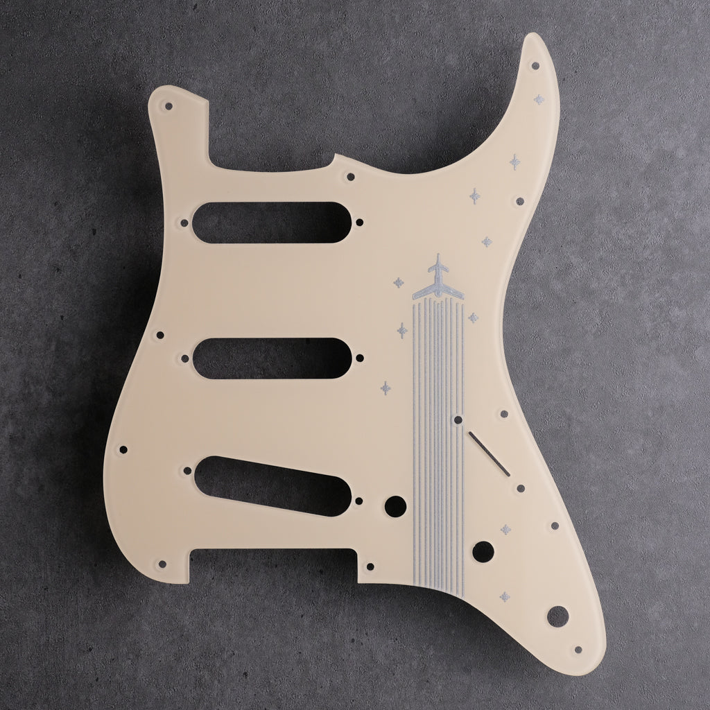 Rockets Away - Stratocaster Pickguard - Silver on Ivory