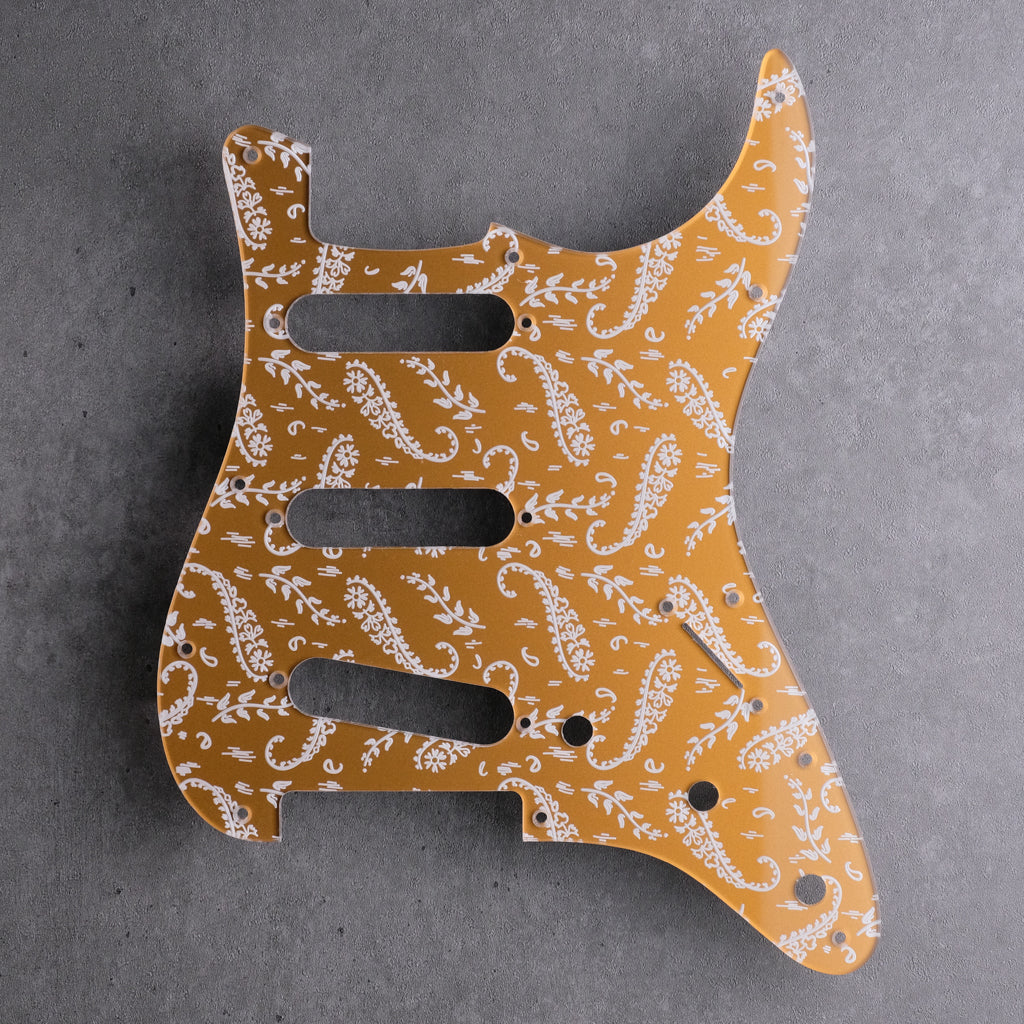 Kashmir - Stratocaster Pickguard - White on Deep Gold Acrylic