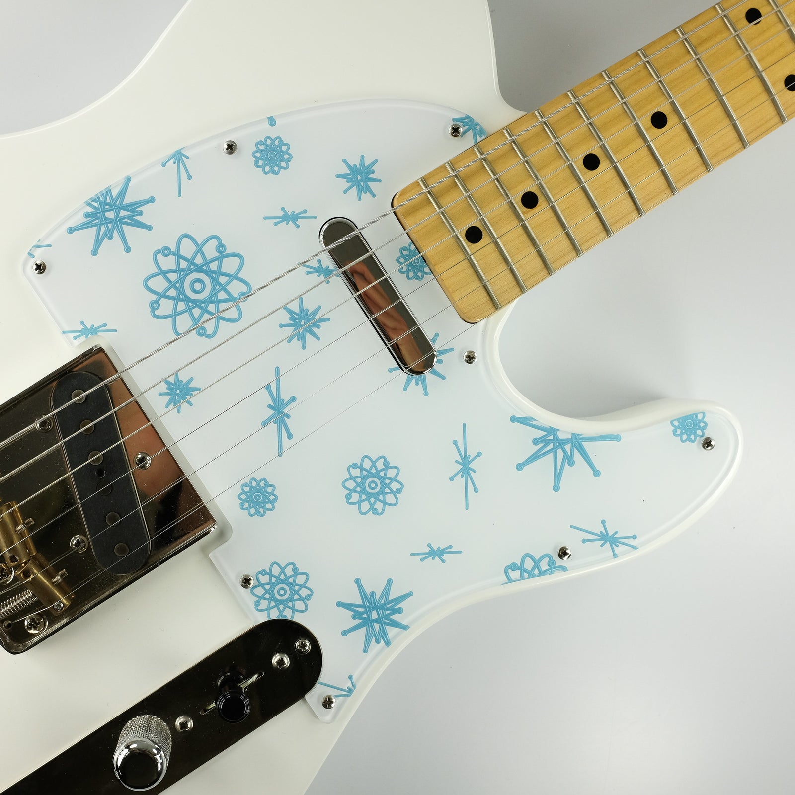 Atomic Age - Telecaster Pickguard - Ice Blue Metallic on White