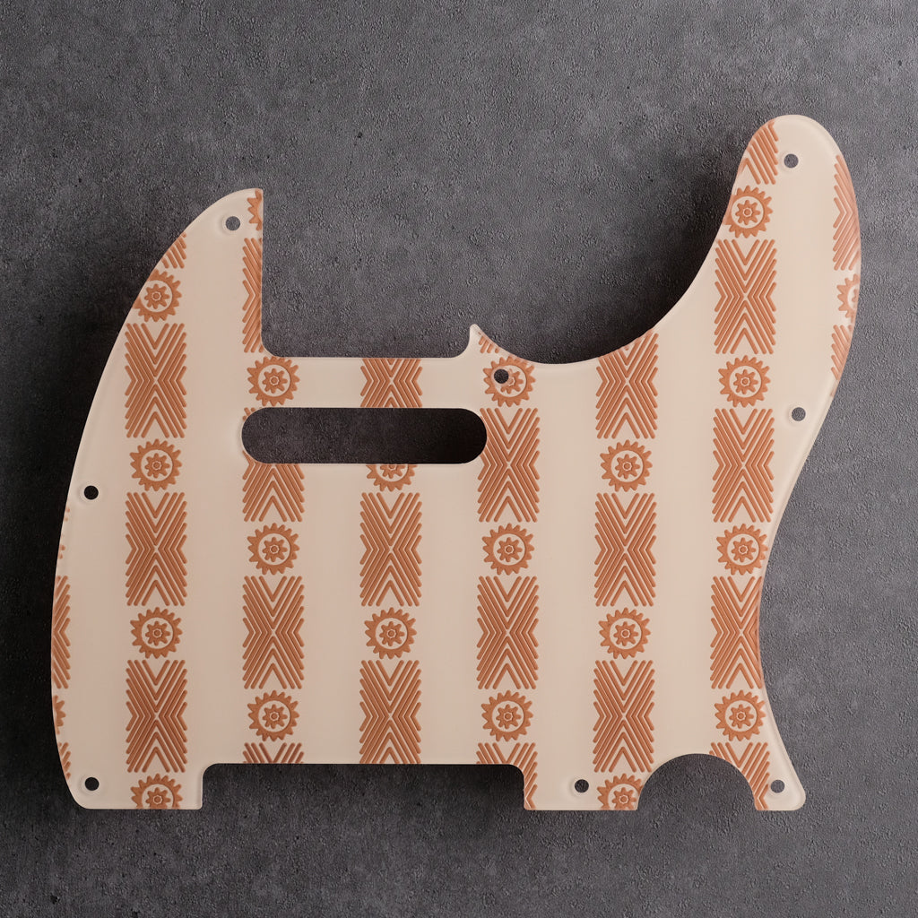 Barkcloth - Telecaster Pickguard - Brown on Ivory